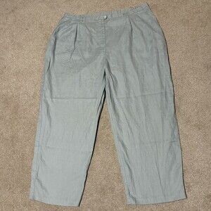 Marisa Christina Womens 100% Linen Pants Sage Green Elastic Waist Pleated, Sz 24